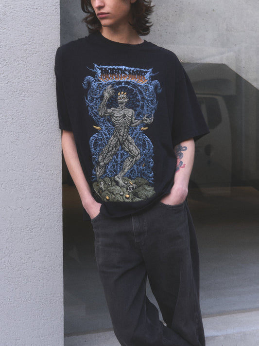 Back From Dead oversized t-shirt — front view of silk-screen resurrection graphic on heavyweight black cotton